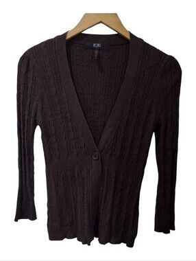 BCBG Brown Cable Knit V-Neck Cardigan
